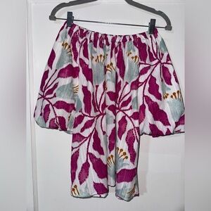 Ann Taylor Magenta and White Floral Off the Shoulder Top